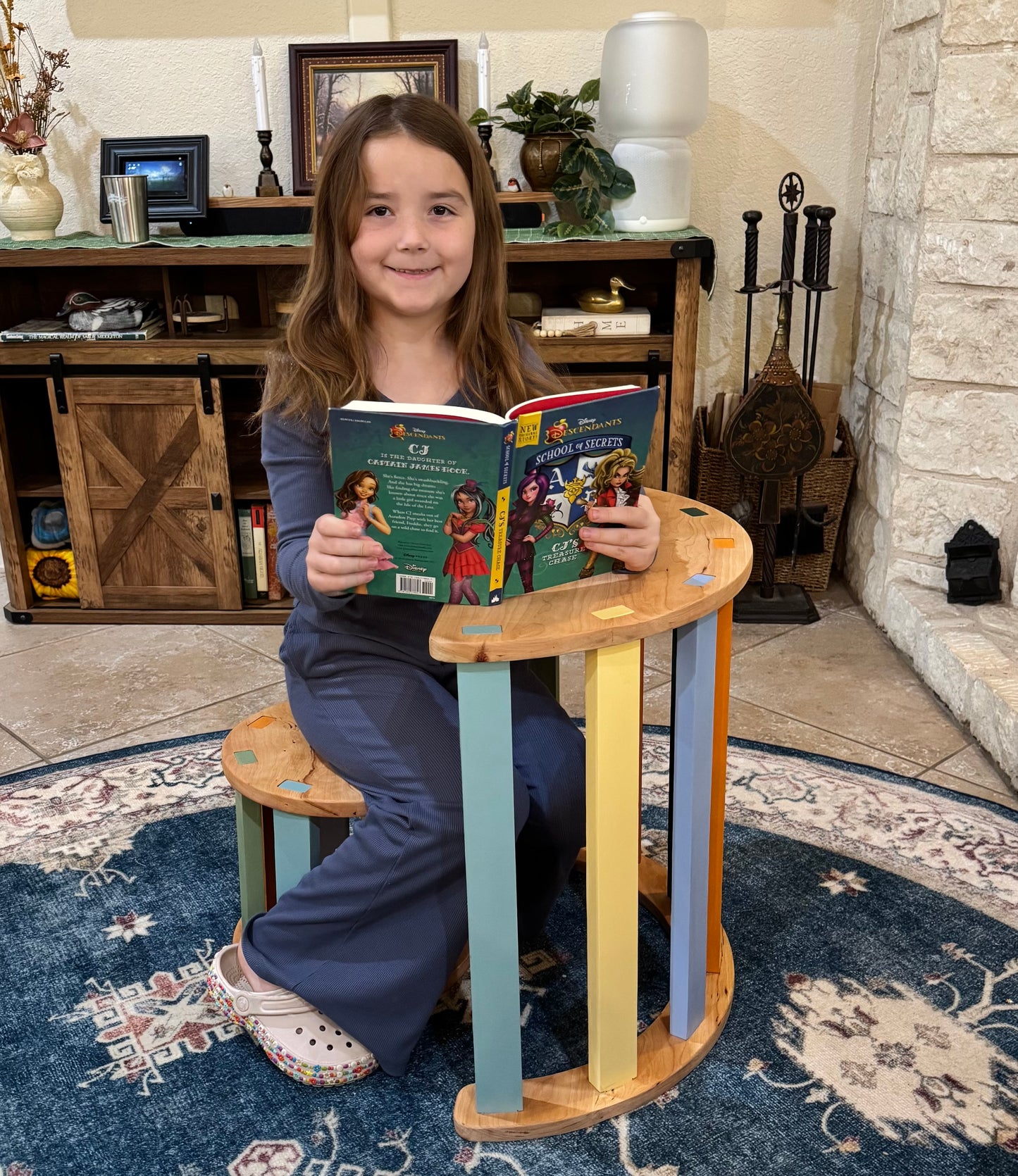 Handmade Children’s Table & Stool Set – Solid Wood with Color Accents