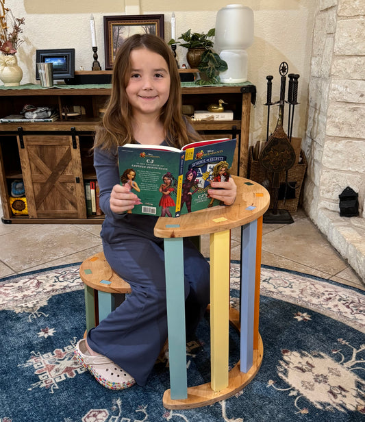 Handmade Children’s Table & Stool Set – Solid Wood with Color Accents